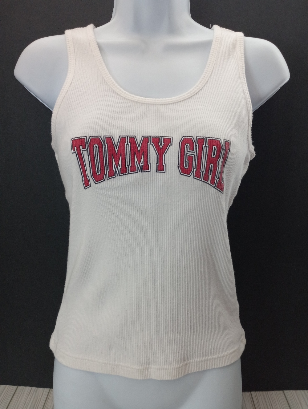 RARE Tommy Jeans Vintage 2004 Y2K Tommy Girl White Ribbed Fitted Tank Top